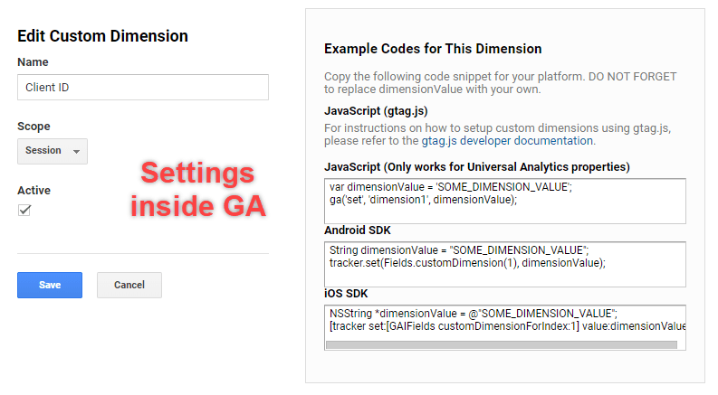 Custom Dimensions and Metrics Settings