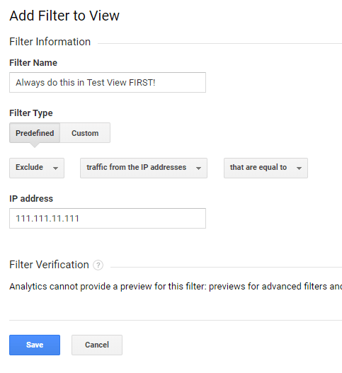 Google Analytics - Add Filter To View